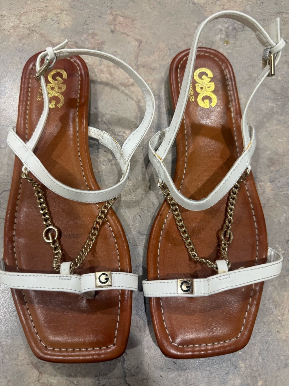 GBG Loss Angeles Chain Thong Sandals with Brown Footbed